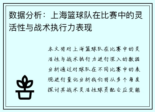 数据分析：上海篮球队在比赛中的灵活性与战术执行力表现